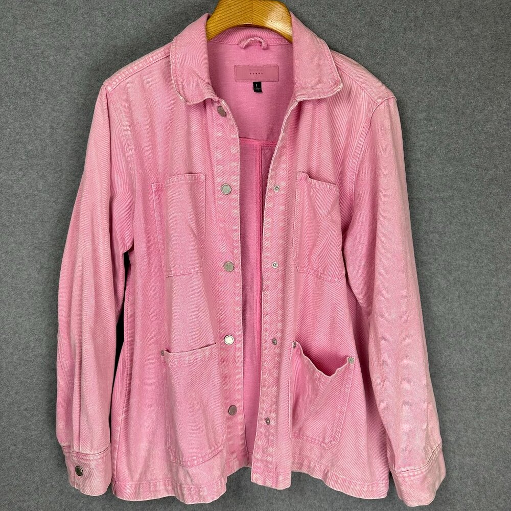 Blank NYC Barbie Pink Chore Coat Denim Shacket Utility Strawberry Popsicle Acid